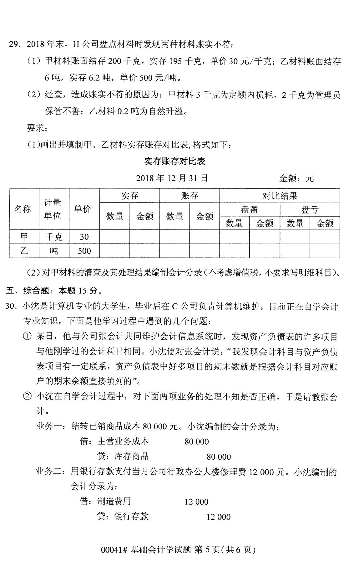 全國(guó)2020年8月高等教育自學(xué)考試00041基礎(chǔ)會(huì)計(jì)學(xué)試題